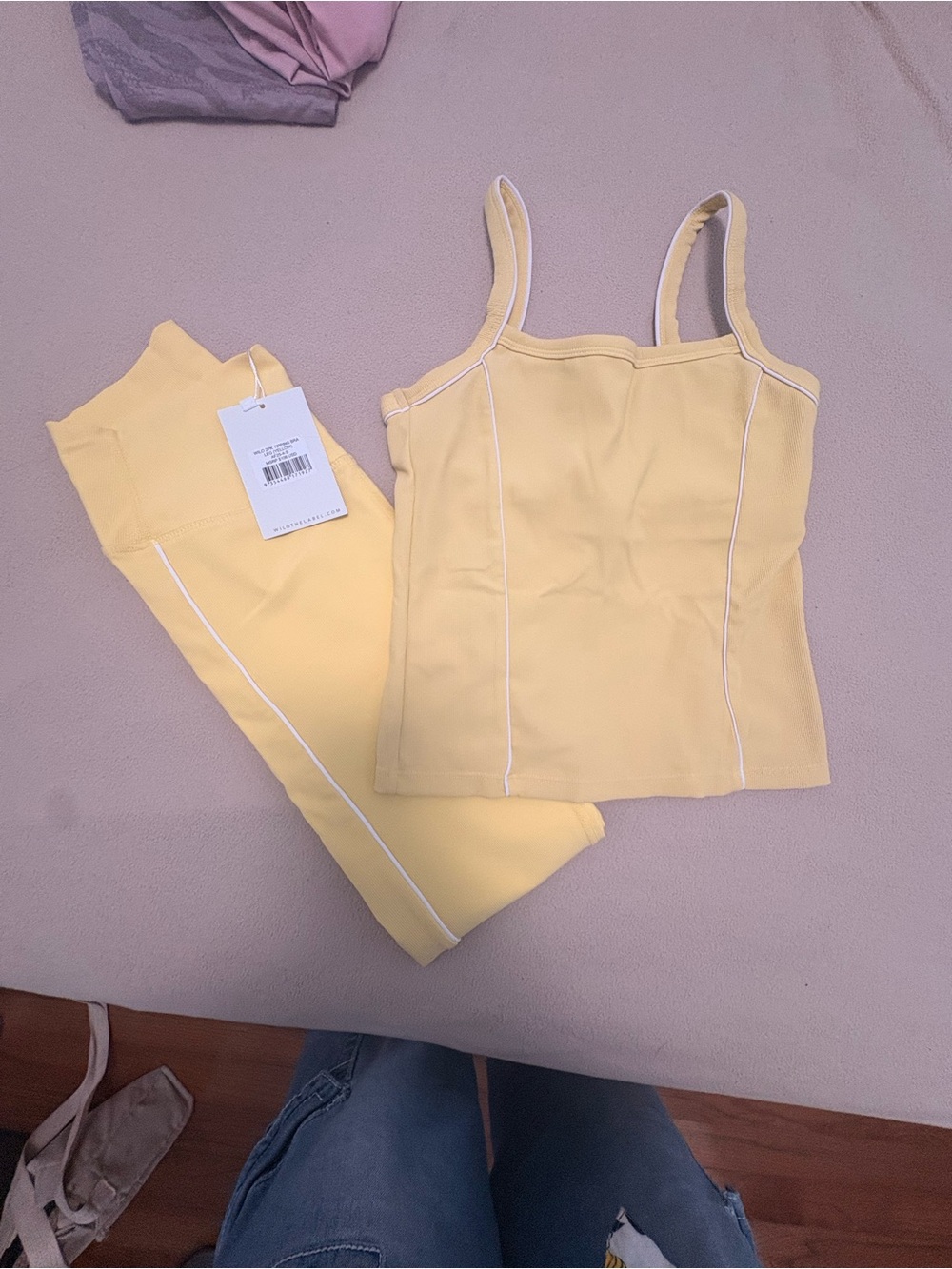 Yellow Ribbed Tank and High-Waist Leggings Set